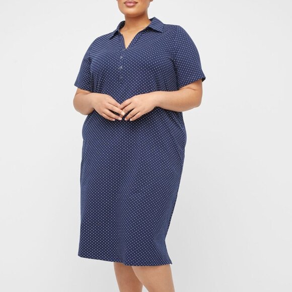 Catherines Dresses & Skirts - Catherines 0X 14/16W Suprema‎ Collection Navy Polka Dot Polo Shirt Dress Plus